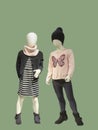 Two mannequins dressed in fashionable kids wear. Royalty Free Stock Photo