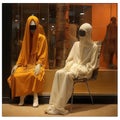 two mannequins dressed in white and orange Royalty Free Stock Photo