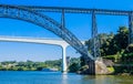 the many bridges of Porto, a modern bridge made ??of concrete and the old iron bridge D. Mary