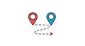 Two map pointers connected by a dashed line isolated on transparent background Royalty Free Stock Photo