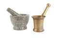 Two marble mortar and old bronze Royalty Free Stock Photo