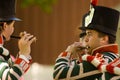 Two marching band members practicing during a War Royalty Free Stock Photo