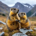two marmots in the wild Royalty Free Stock Photo