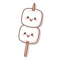 Two marshmallows on a stick, rendered in a cute, cartoon style against white backdrop Royalty Free Stock Photo