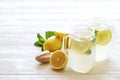 Summer healthy non alcoholic cocktails, citrus infused water drinks, lemonades with lime lemon or orange, diet detox beverages. Royalty Free Stock Photo