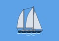 Two mast sailing yacht, sailboat. Flat vector illustration. Isolated on blue background.