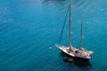 Two masted sailing yacht anchored at sea Royalty Free Stock Photo