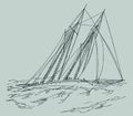 Two-masted Schooner Heeling In Heavy Seas