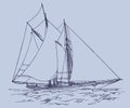 Two-masted Schooner Sailing On Wavy Sea
