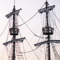 Two masts with viewpoint platforms on sailship Royalty Free Stock Photo