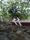 Two match sticks sitting on a matches box Royalty Free Stock Photo