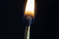 Two matchsticks burning side by side, black background. close-up. Royalty Free Stock Photo