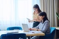 Two mature business women colleagues employees working together in office Royalty Free Stock Photo