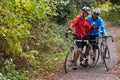 Two Mature Male Cyclists On Ride Looking At Mobile Phone App Royalty Free Stock Photo