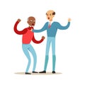 Two mature men characters fighting and quarelling, negative emotions concept vector Illustration Royalty Free Stock Photo