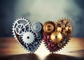 Two mechanical hearts with gears symbolizing a couple and love engineering