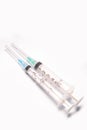 Two medical syringe closeup on white background isolated Royalty Free Stock Photo