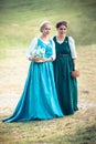 Two medieval girls in traditional  period dresses Royalty Free Stock Photo