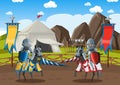 Two medieval knights fighting together Royalty Free Stock Photo