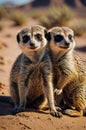 Adorable Meerkat Pair in Desert Habitat Royalty Free Stock Photo