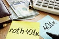 Two memo sticks roth 401k on a desk. Retirement. Royalty Free Stock Photo