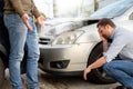 Two men arguing after a car accident Royalty Free Stock Photo