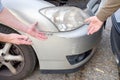 Two men arguing after a car accident on the road Royalty Free Stock Photo