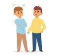 Two men arguing cartoon, one with arms crossed, another gesturing angrily. Conflict, disagreement, and emotions concept Royalty Free Stock Photo