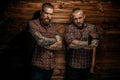 Two men with beards and tattoo. Royalty Free Stock Photo