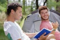 two men camping outdoors Royalty Free Stock Photo