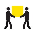 Two men carrying big square box in hands silhouette