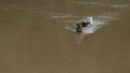 Two men cross the river by boat