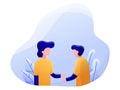 Two men discuss, businessmen talk to each other, chat, vector illustration, flat style, gradient