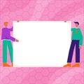 Two Men Drawing With Empty Paper Background Presenting New Ideas. Gentleman Holding Large Paper Showing New Developments Royalty Free Stock Photo