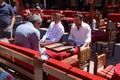 Two men enjoying a game of backgammon Royalty Free Stock Photo