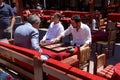 Two men enjoying a game of backgammon Royalty Free Stock Photo