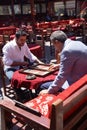 Two men enjoying a game of backgammon Royalty Free Stock Photo