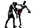 Two men exercising thai boxing silhouette Royalty Free Stock Photo