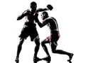Two men exercising thai boxing silhouette Royalty Free Stock Photo