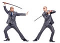 Two men figthing with the sword isolated Royalty Free Stock Photo