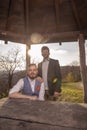 Two men, gay couple portrait outdoors Royalty Free Stock Photo