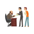 Two men giving money to get permission, official taking a bribe, corruption and bribery concept vector Illustration Royalty Free Stock Photo