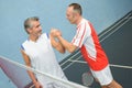 Two men happy badminton team Royalty Free Stock Photo