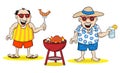 Two men having barbecue in the summer