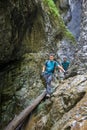 Two men hiker walking in a canyon Royalty Free Stock Photo