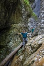 Two men hiker walking in a canyon Royalty Free Stock Photo