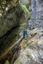 Two men hiker walking in a canyon Royalty Free Stock Photo