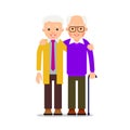 Two men hugging. Male friendship. Friends standing, hugging each other. Elderly man, two best friends. Illustration of people Royalty Free Stock Photo