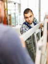 Two men inspecting windows Royalty Free Stock Photo