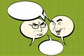 Two men joyful and angry. Comic bubble smiley face